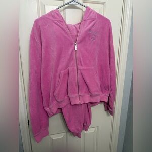 Juicy Couture X Forever 21 Pink Velour Hooded Zip-Up Jacket and Pants Set